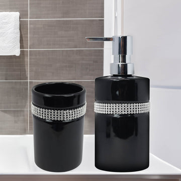 Diamante Stripe Soap Shampoo Lotion Dispenser & Toothbrush Holder