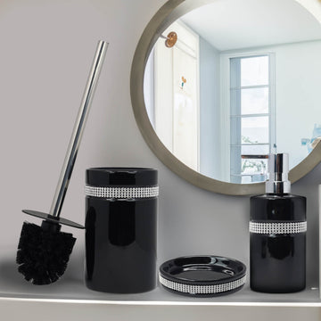 Diamante Stripe Soap Dispenser & Dish with Toilet Brush Holder