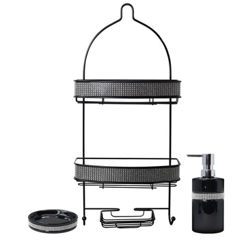 Diamante Stripe Soap Dispenser & Dish with 2 Tier Shower Caddy