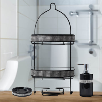 Diamante Stripe Soap Dispenser & Dish with 2 Tier Shower Caddy