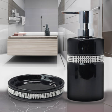 Diamante Stripe Soap Shampoo Lotion Dispenser & Soap Dish Holder