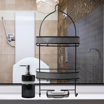 Diamante Stripe Soap Lotion Dispenser & 2 Tier Shower Caddy