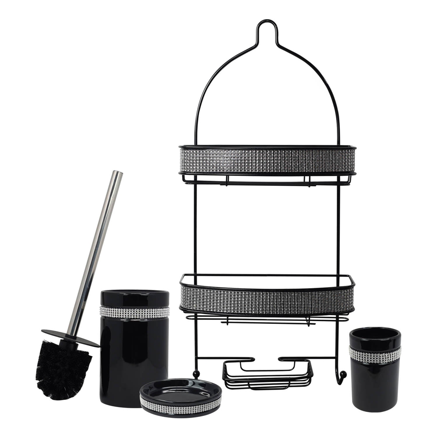 Diamante Stripe Toothbrush Holder Soap Dish with 2 Tier Shower Caddy