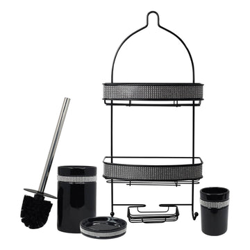 Diamante Stripe Toothbrush Holder Soap Dish with 2 Tier Shower Caddy