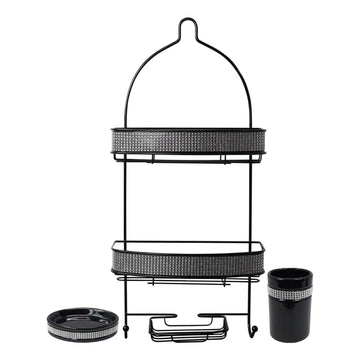 Diamante Stripe Toothbrush Holder & Soap Dish with 2 Tier  Shower Caddy