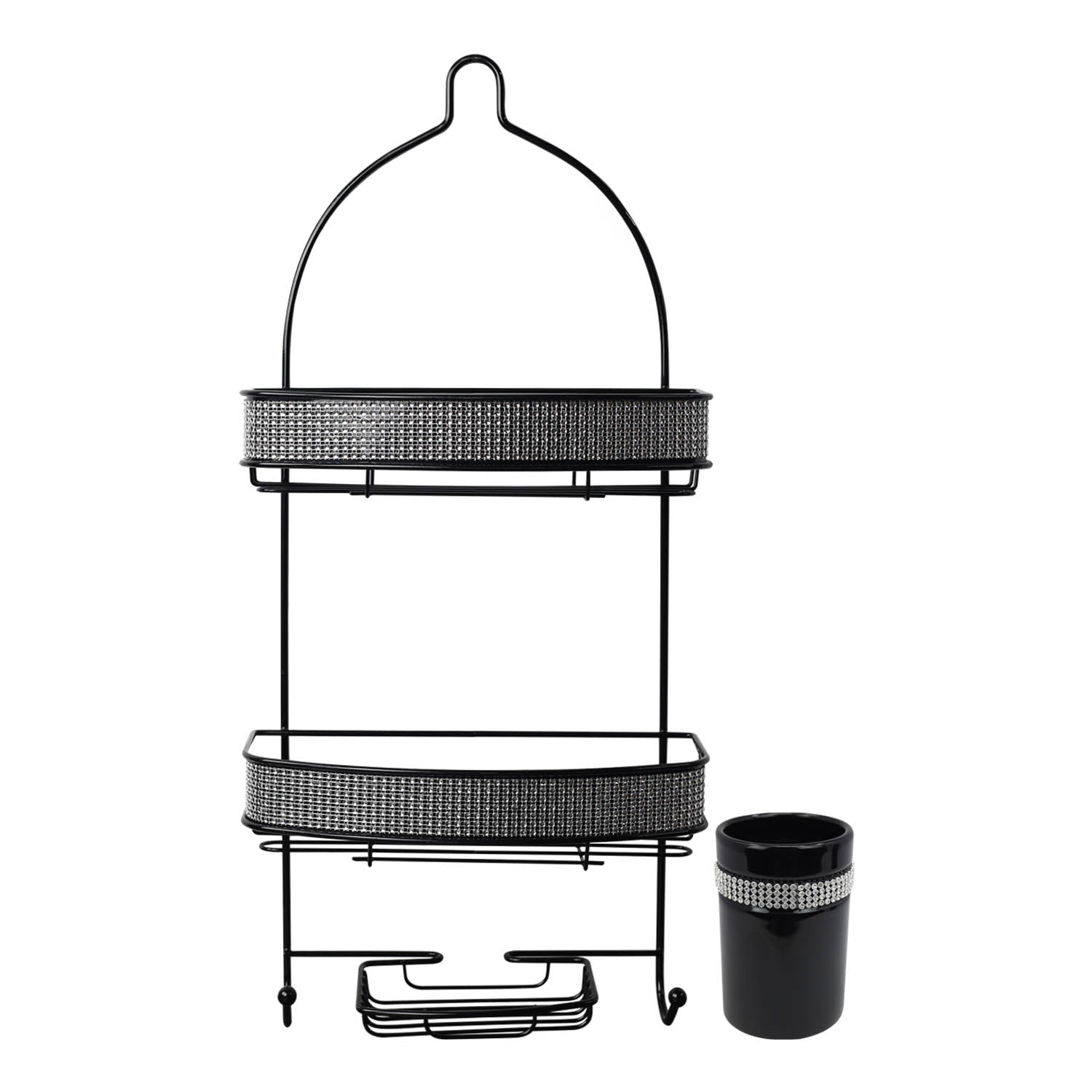 Diamante Stripe Toothbrush Holder & 2 Tier Shower Caddy