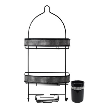 Diamante Stripe Toothbrush Holder & 2 Tier Shower Caddy