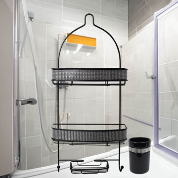 Diamante Stripe Toothbrush Holder & 2 Tier Shower Caddy