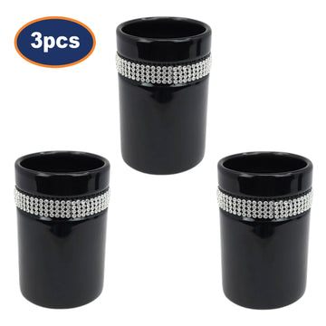 3Pcs Black Diamante Stripe Toothbrush & Toothpaste Holder