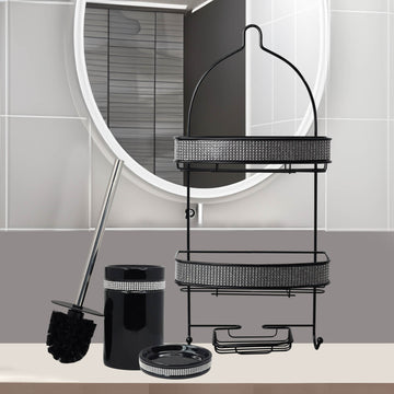 Diamante 2 Tier Shower Caddy & Soap Dish Toilet Brush & Holder