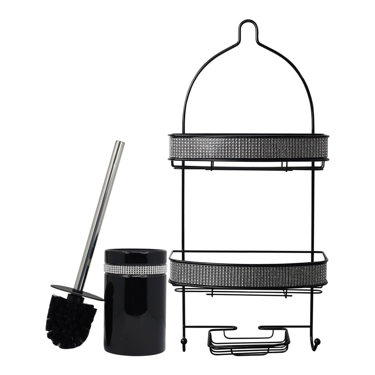 Diamante Toilet Brush & 2 Tier Shower Caddy