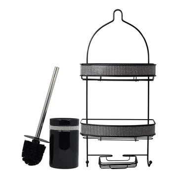 Diamante Toilet Brush & 2 Tier Shower Caddy