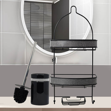 Diamante Toilet Brush & 2 Tier Shower Caddy