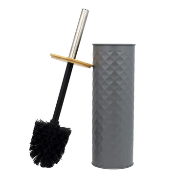 Blue Canyon Grey Geometric Design Toilet Brush With Wooden Lid