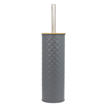 Blue Canyon Grey Geometric Design Toilet Brush With Wooden Lid