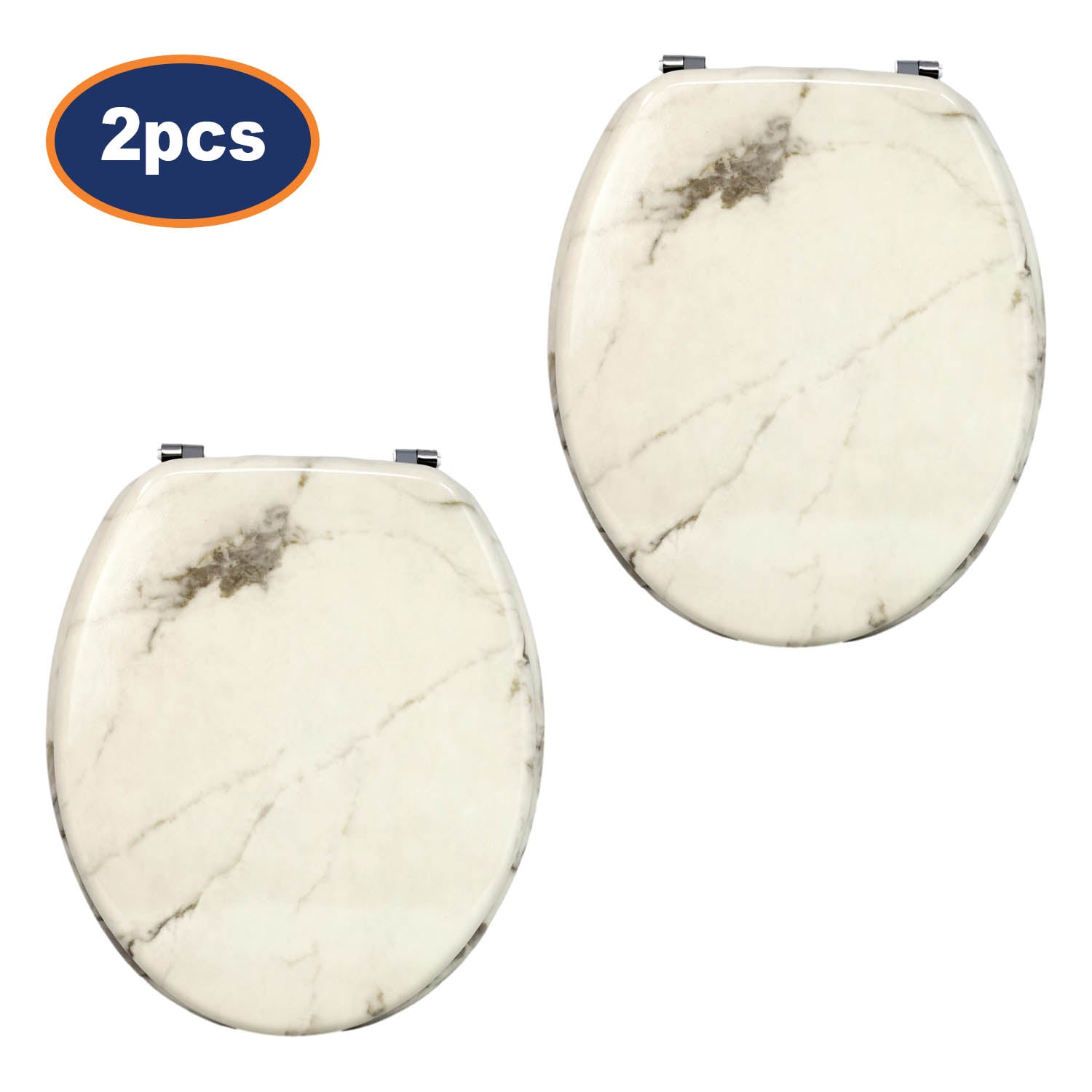 2Pcs Marble Effect Wooden Toilet Seat