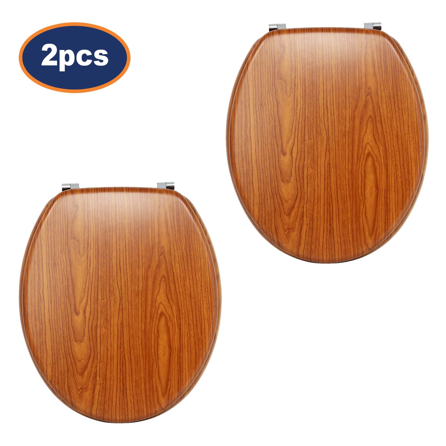 2Pcs Beech Effect Wooden Toilet Seat