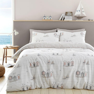 Beach Huts Duvet Cover Set, Single, Natural