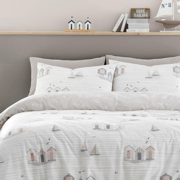 Beach Huts Duvet Cover Set, Single, Natural