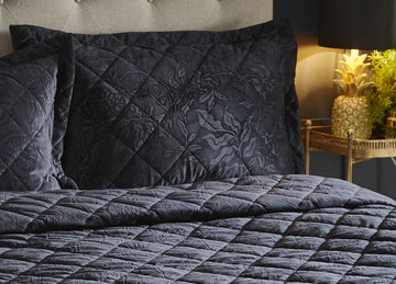 Embossed Velvet Bedspread Pillowshams Beaufort Black