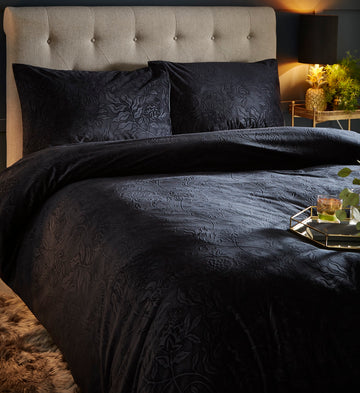 Luxury Embossed Velvet Duvet Cover Beaufort Black Double
