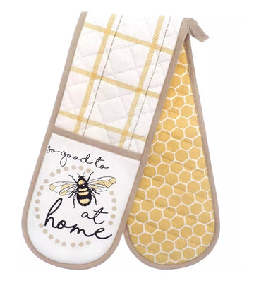 Bee At Home 100% Cotton Double Oven Gloves Mustard Yellow
