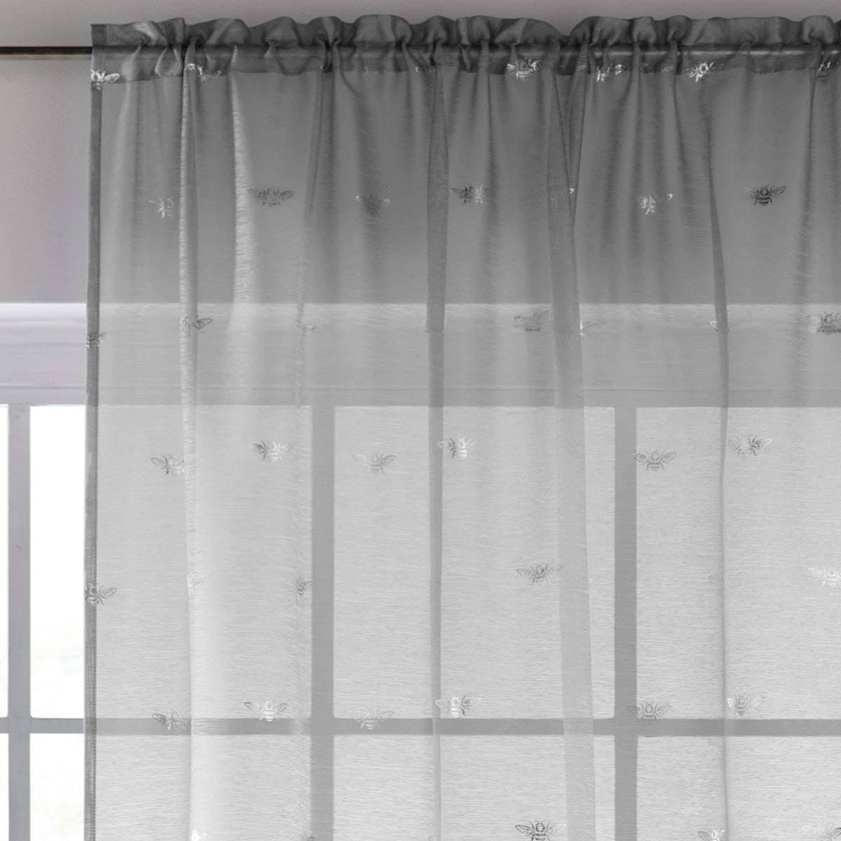 55x72" Sparkle Bees Voile Net Curtains Panel - Silver Grey