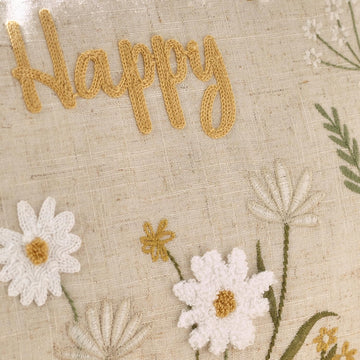 Catherine Lansfield Embroidered Bee Happy Boudoir Cushion, Natural