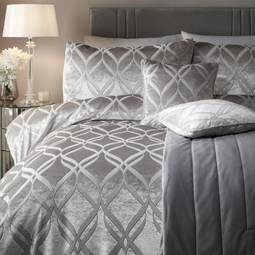 Belfort Jacquard Velvet Duvet Cover Set, Super King, Silver