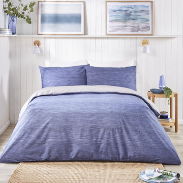Bethan Striped Double Duvet Cover Set - Navy & Grey