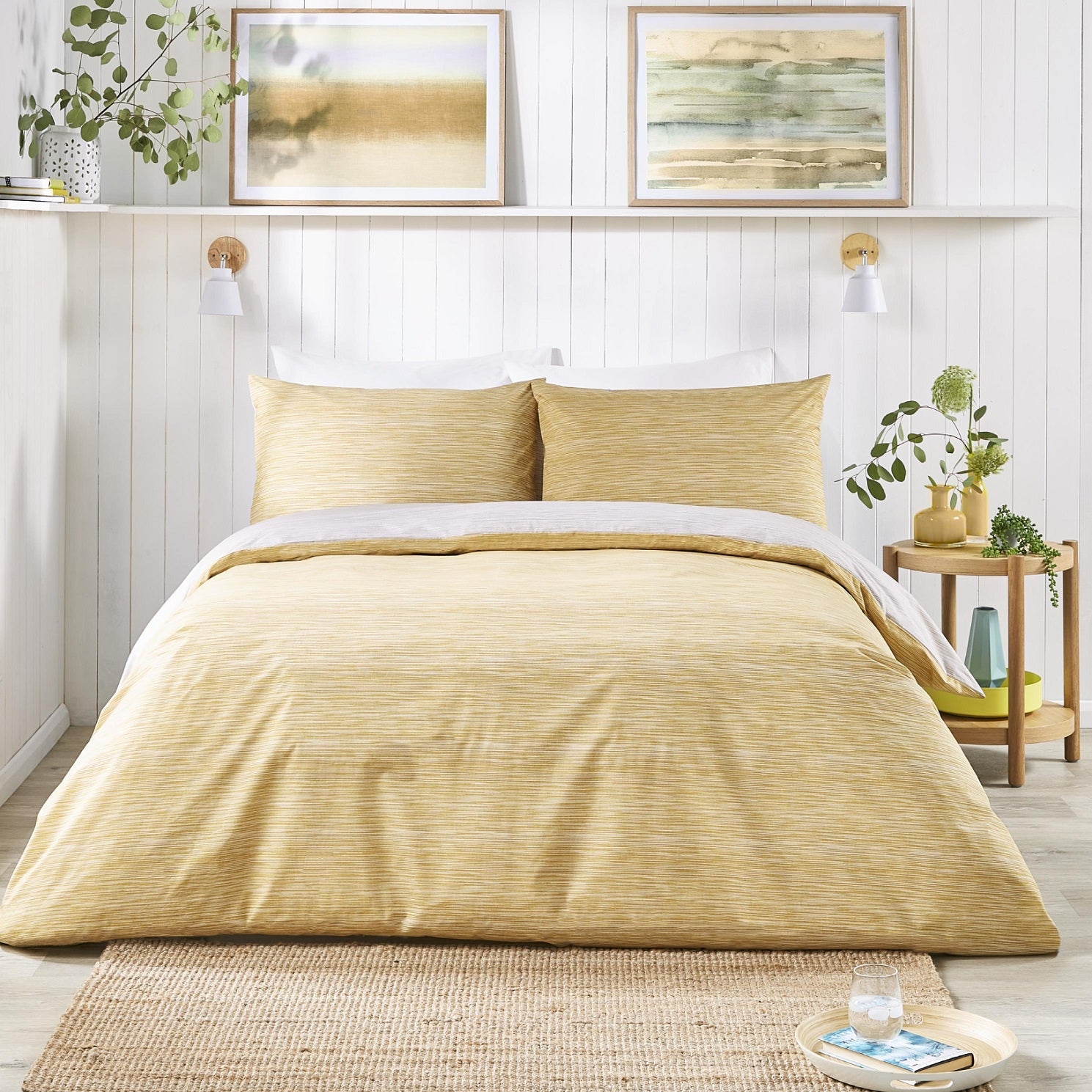 Bethan Striped King Duvet Cover Set - Ochre Yellow & Natural
