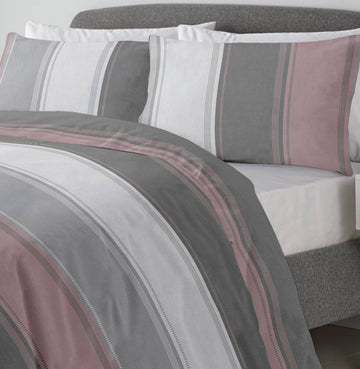 Betley Striped Design Reversible King Duvet Cover Set - Blush Pink & Grey