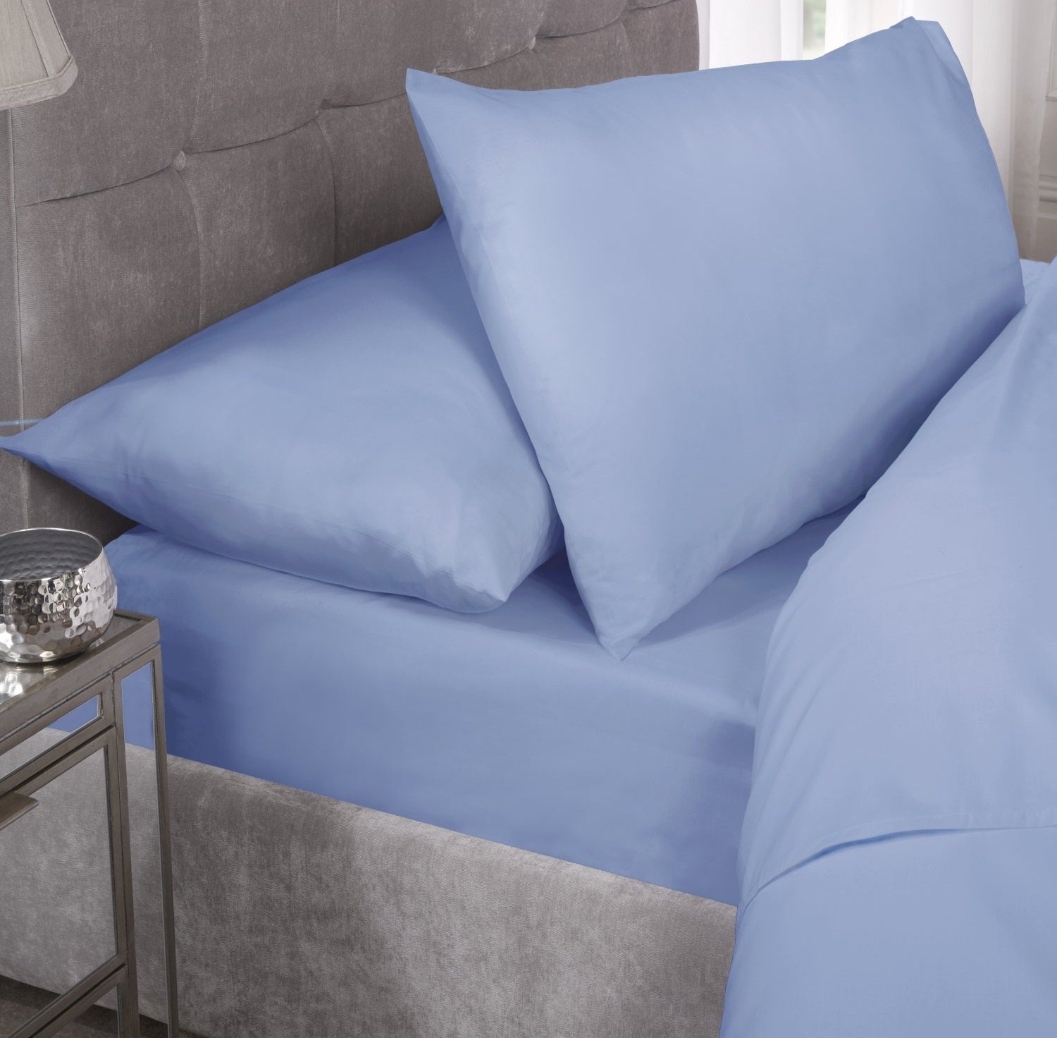 Percale Cotton Fitted Sheet Easy Care Non-Iron, Super King, Blue