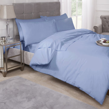 Percale Cotton Fitted Sheet Easy Care Non-Iron, Double, Blue