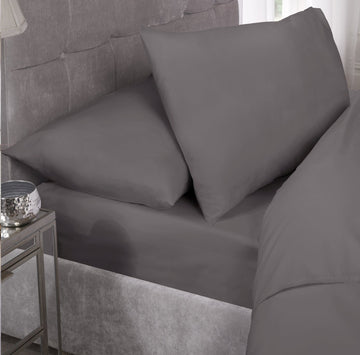 Percale Cotton Fitted Sheet Easy Care Non-Iron, Super King, Charcoal