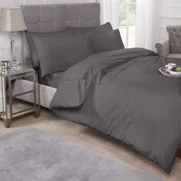 Percale Cotton Fitted Sheet Easy Care Non-Iron, Double, Charcoal