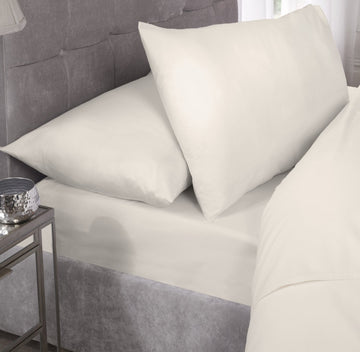 Percale Cotton Fitted Sheet Easy Care Non-Iron, King, Cream