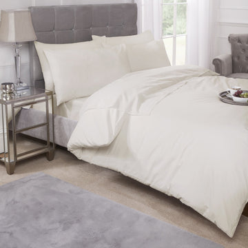 Percale Cotton Fitted Sheet Easy Care Non-Iron, King, Cream