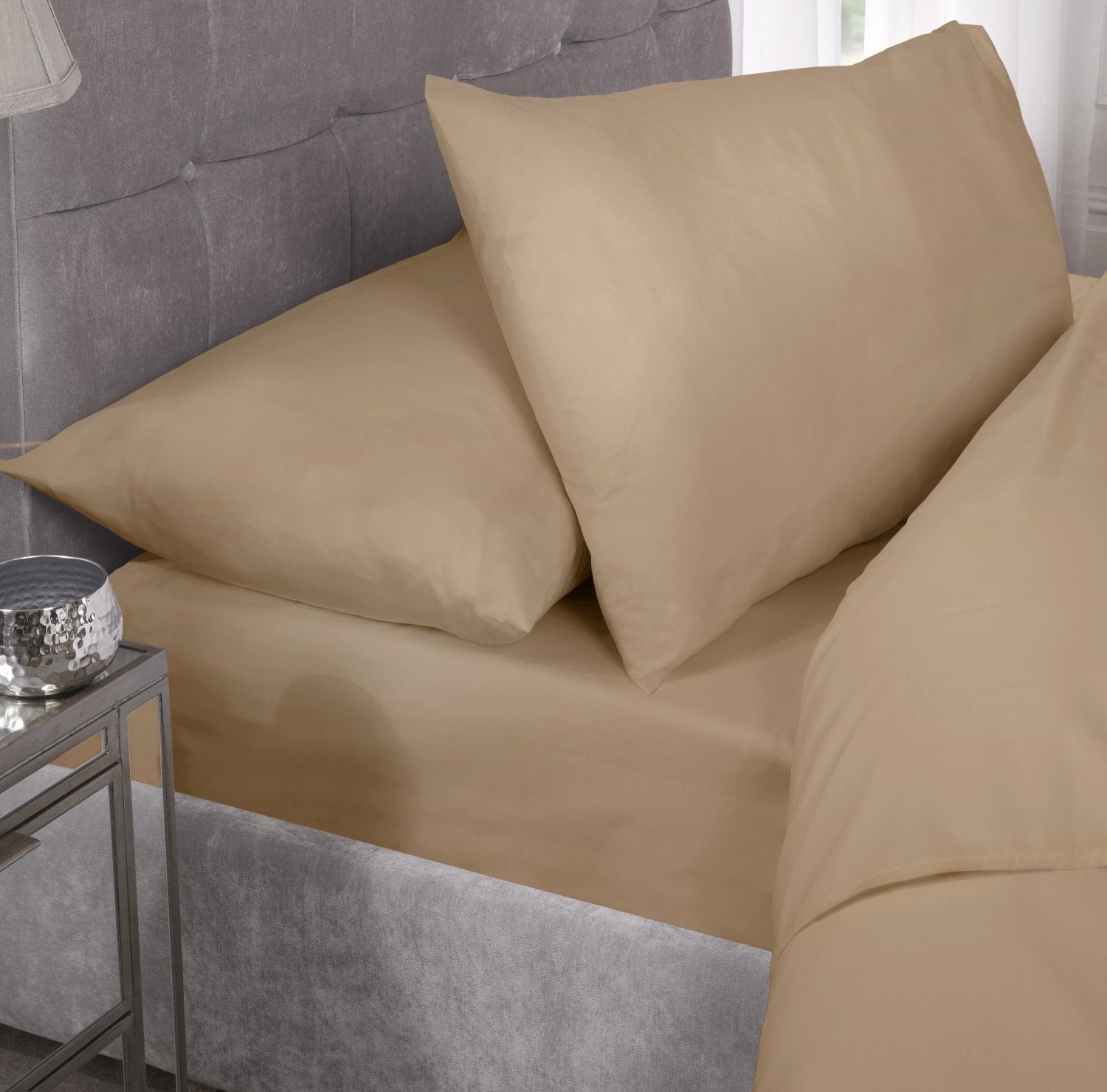 Percale Cotton Fitted Sheet Easy Care Non-Iron, Super King, Natural