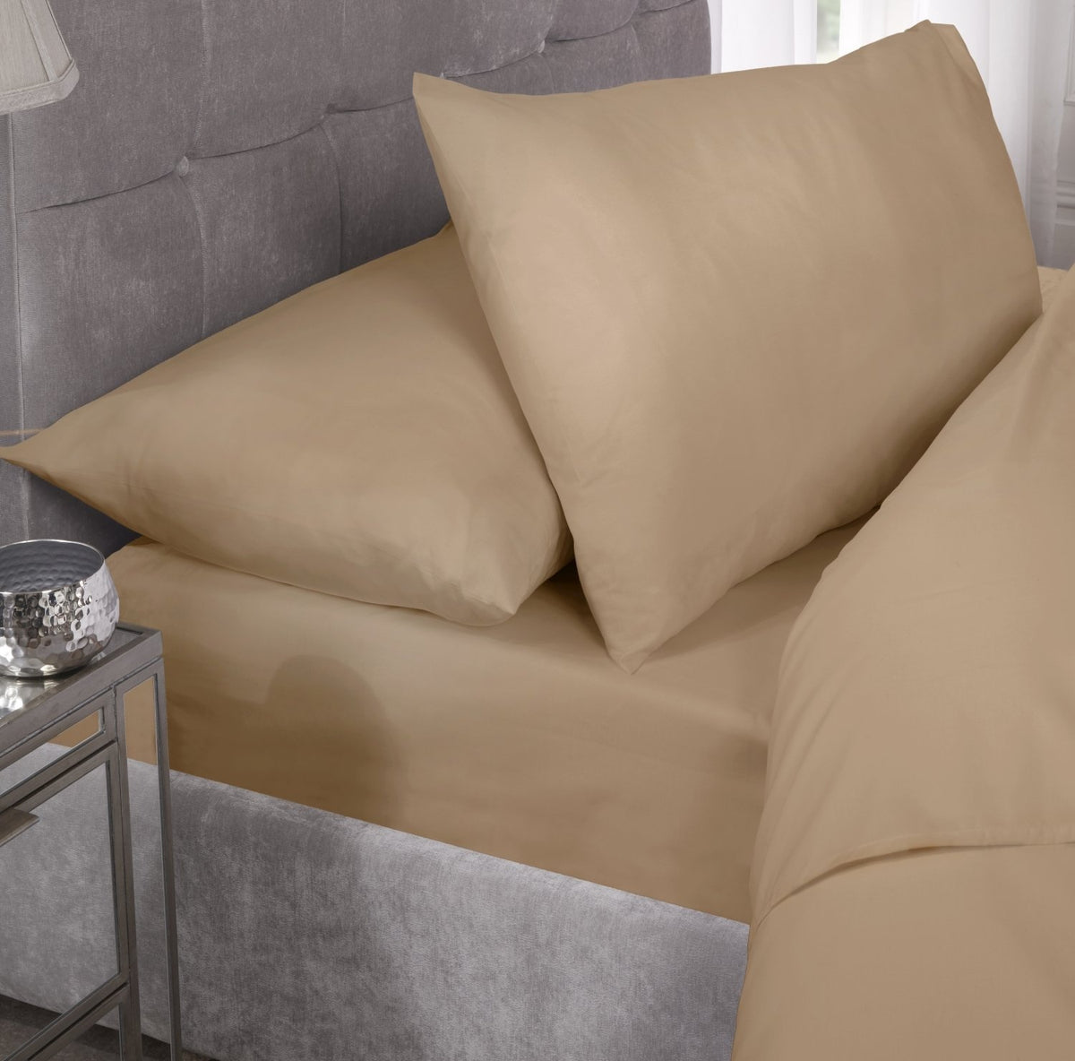 Percale Cotton Fitted Sheet Easy Care Non-Iron, Super King, Natural