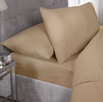 Percale Cotton Fitted Sheet Easy Care Non-Iron, Super King, Natural