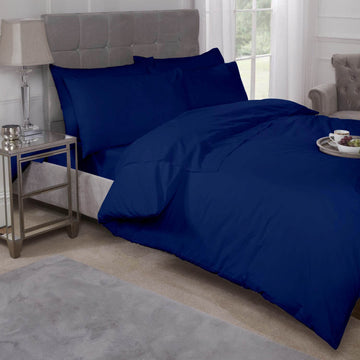 Percale Cotton Fitted Sheet Easy Care Non-Iron, Super King, Navy