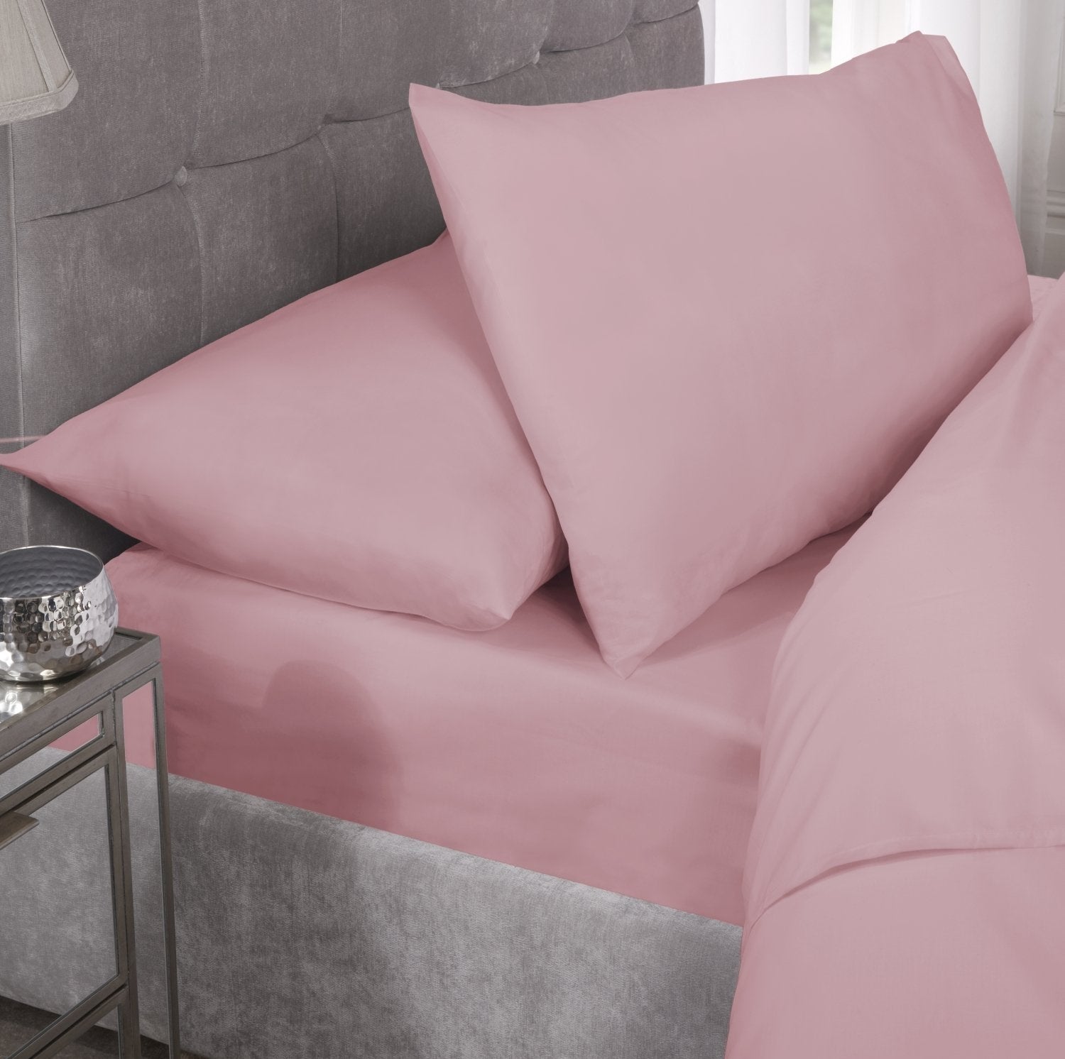 Percale Cotton Fitted Sheet Easy Care Non-Iron, Super King, Pink Blush