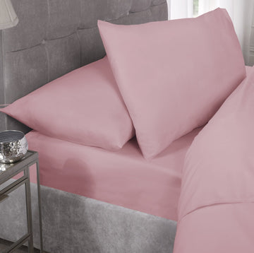 Percale Cotton Fitted Sheet Easy Care Non-Iron, Super King, Pink Blush