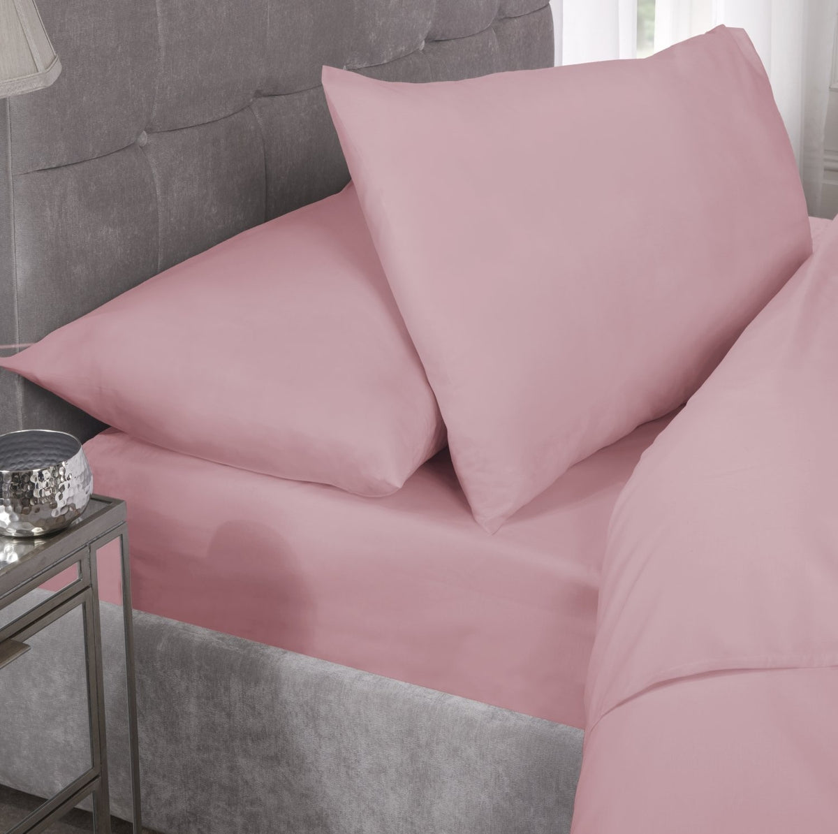 Percale Cotton Fitted Sheet Easy Care Non-Iron, Single, Pink Blush