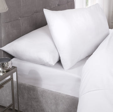 Percale Cotton Fitted Sheet Easy Care Non-Iron, King, White