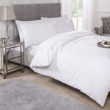 Percale Cotton Fitted Sheet Easy Care Non-Iron, King, White