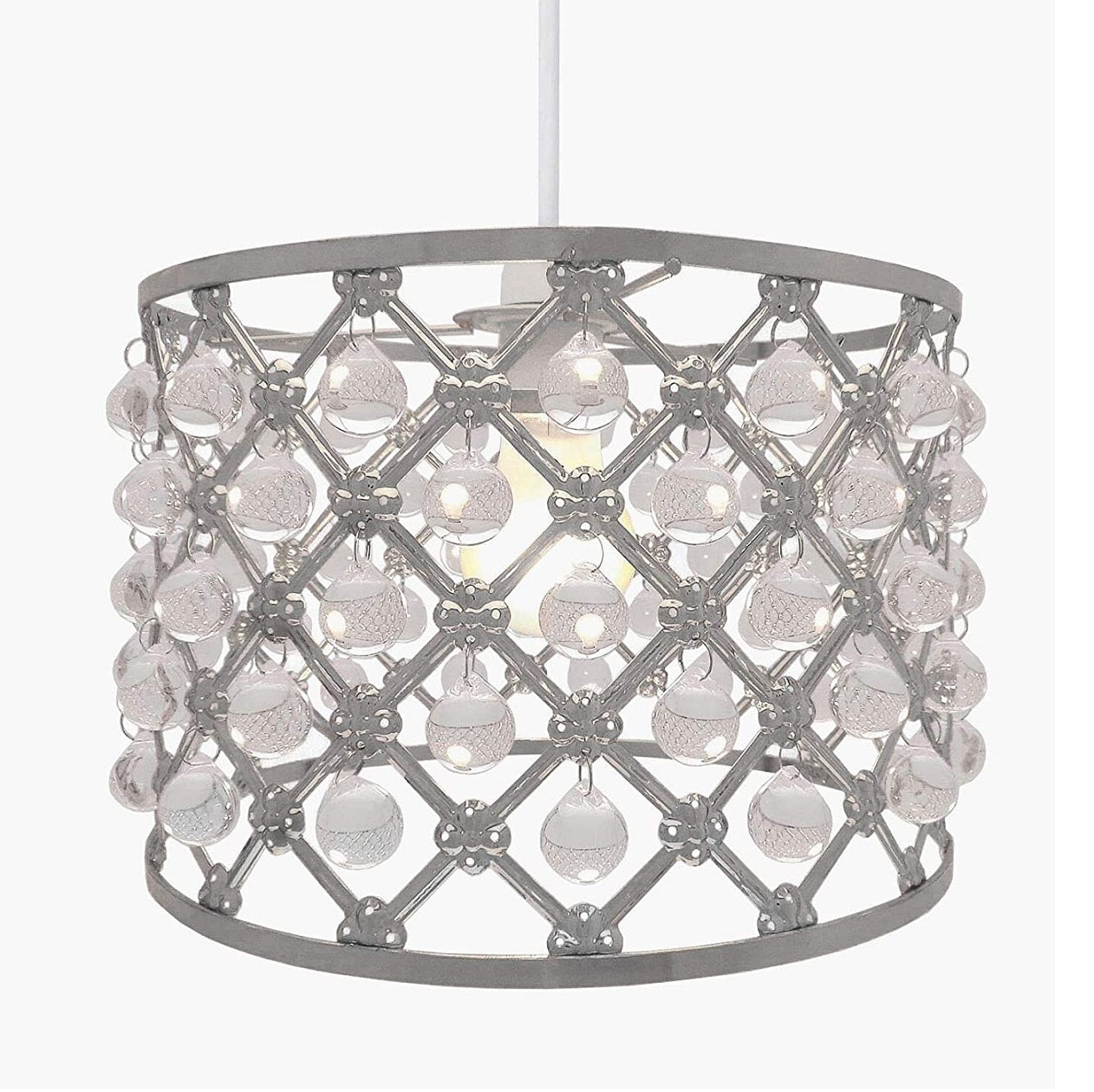 Bijou Bead Gems Chandelier Style Light Lamp Shade Silver