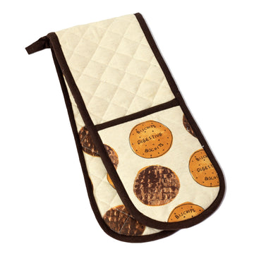 Biscuits Double Oven Gloves 100% Cotton, Cream & Dark Brown