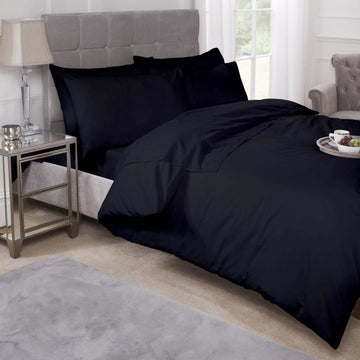 Percale Cotton Fitted Sheet Easy Care Non-Iron, King, Black